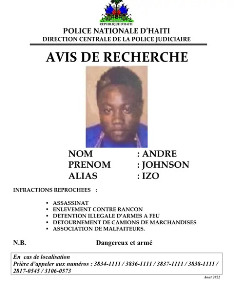 Haïti-Sécurité: La Police recherche activement le dangereux Johnson ANDRÉ alias "Izo 5 Secondes" 5